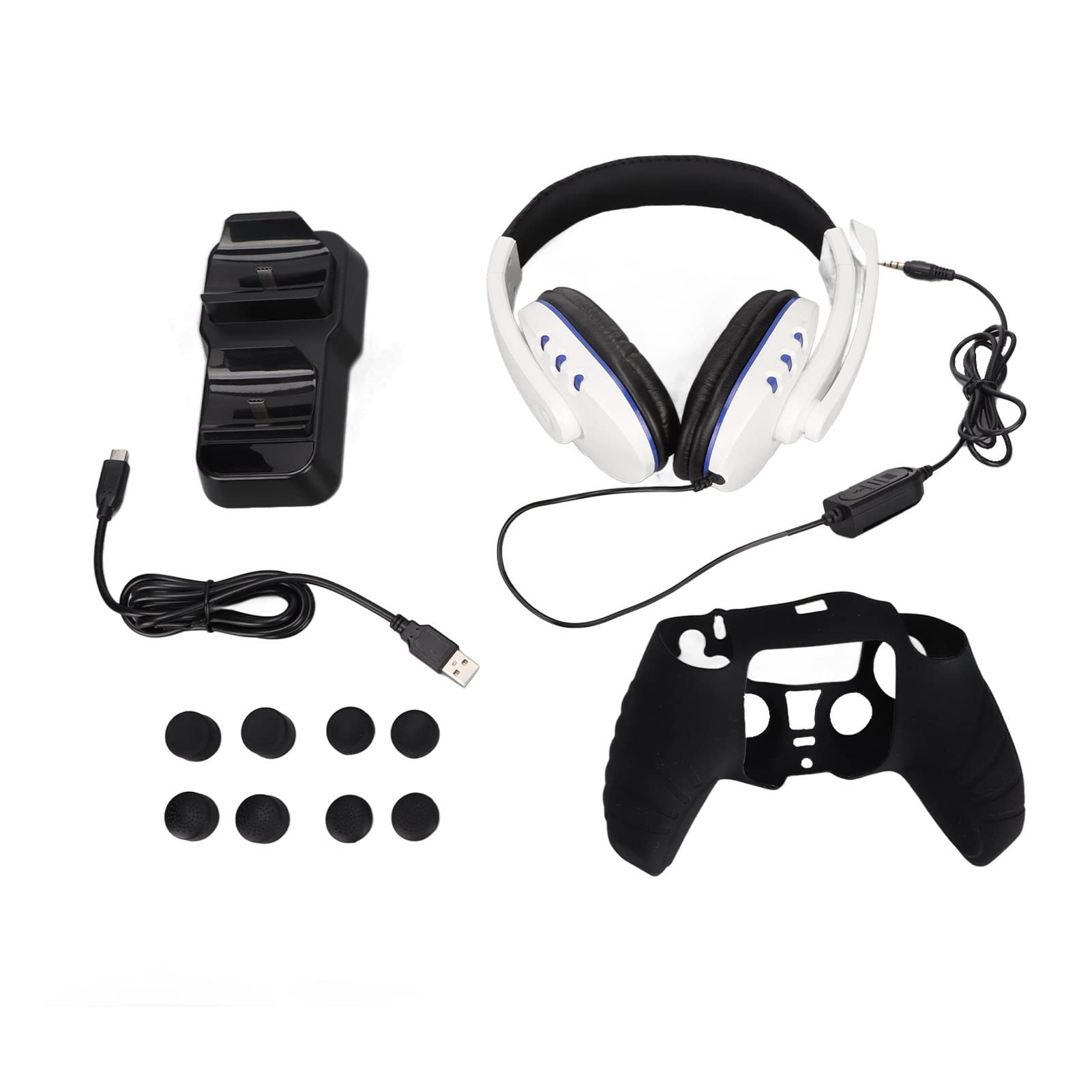 Vomeko Set di accessori per controller PS5 12 in 1 con cuffie da gioco, doppia stazione di ricarica, custodia protettiva e copertura per impugnatura per pollice per una migliore esperienza di gioco