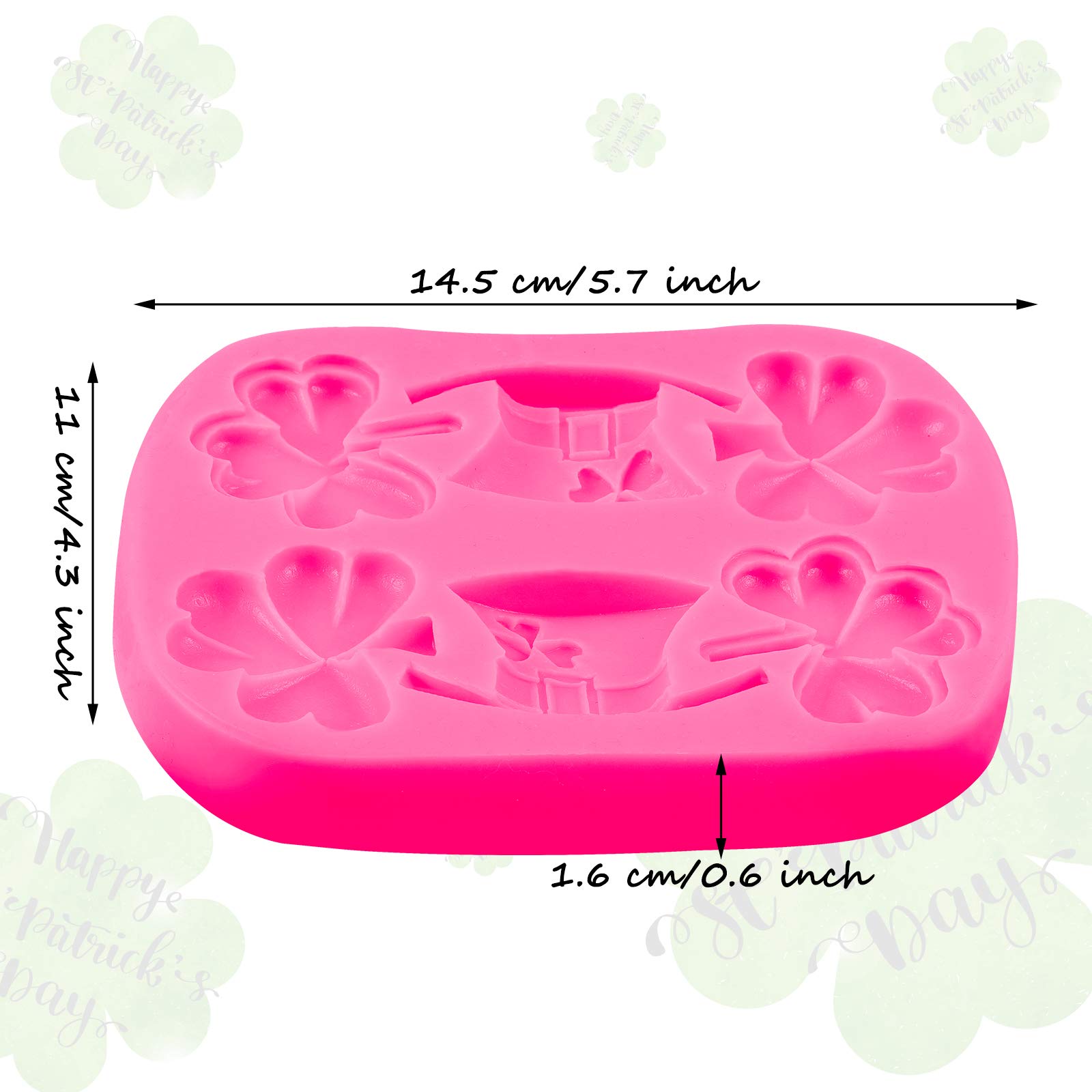 Shamrocks Silicone Mold St Patrick's Day Silicone Mold Irish Hat Irish Baking Shape in Pink for DIY Chocolate, Candy, Cake, Jelly, Pudding, Dessert