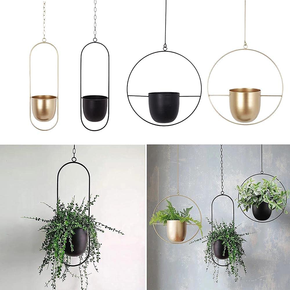 Anawakia Bloempot, metaal, hangende bloempot, hangende bloempot, metaal, decoratieve pot, plafond, hangende pot, plantenmand (goud, rond