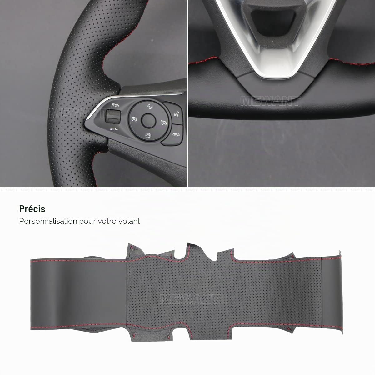 MEWANT Housse De Volant pour Opel Astra K/Corsa F/Corsa E (OPC)/Combo E/Grandland X/Insignia/Insignia CT/Mokka Couvre Volant en Cuir Véritable Cousu à La Main