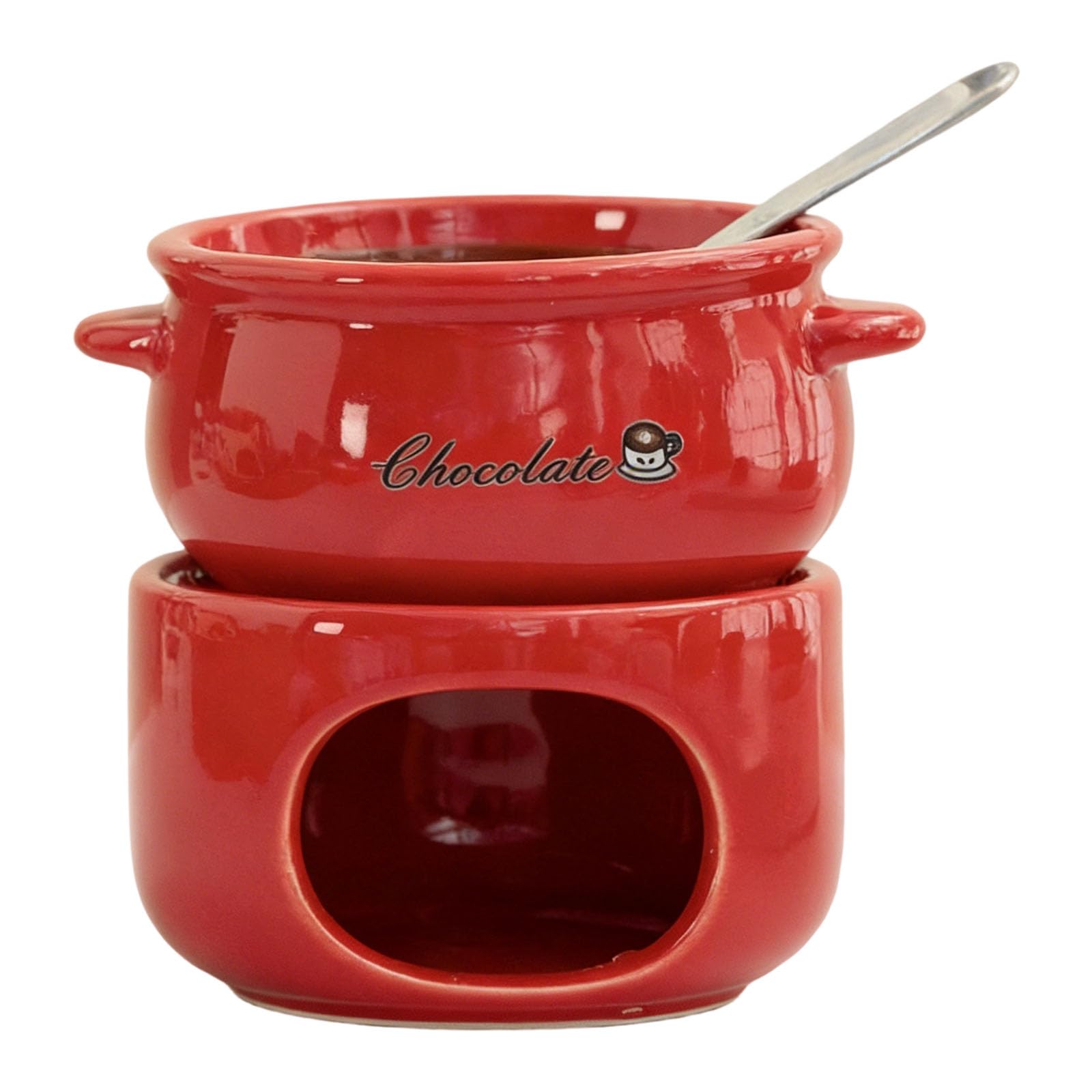 Msioytog Red Practical Fondue Cup Cheese Chocolate Melting Bowl With Fork Ceramic Kitchenwares For Smooth Even Heating Earthenware Chocolate Amalgamation