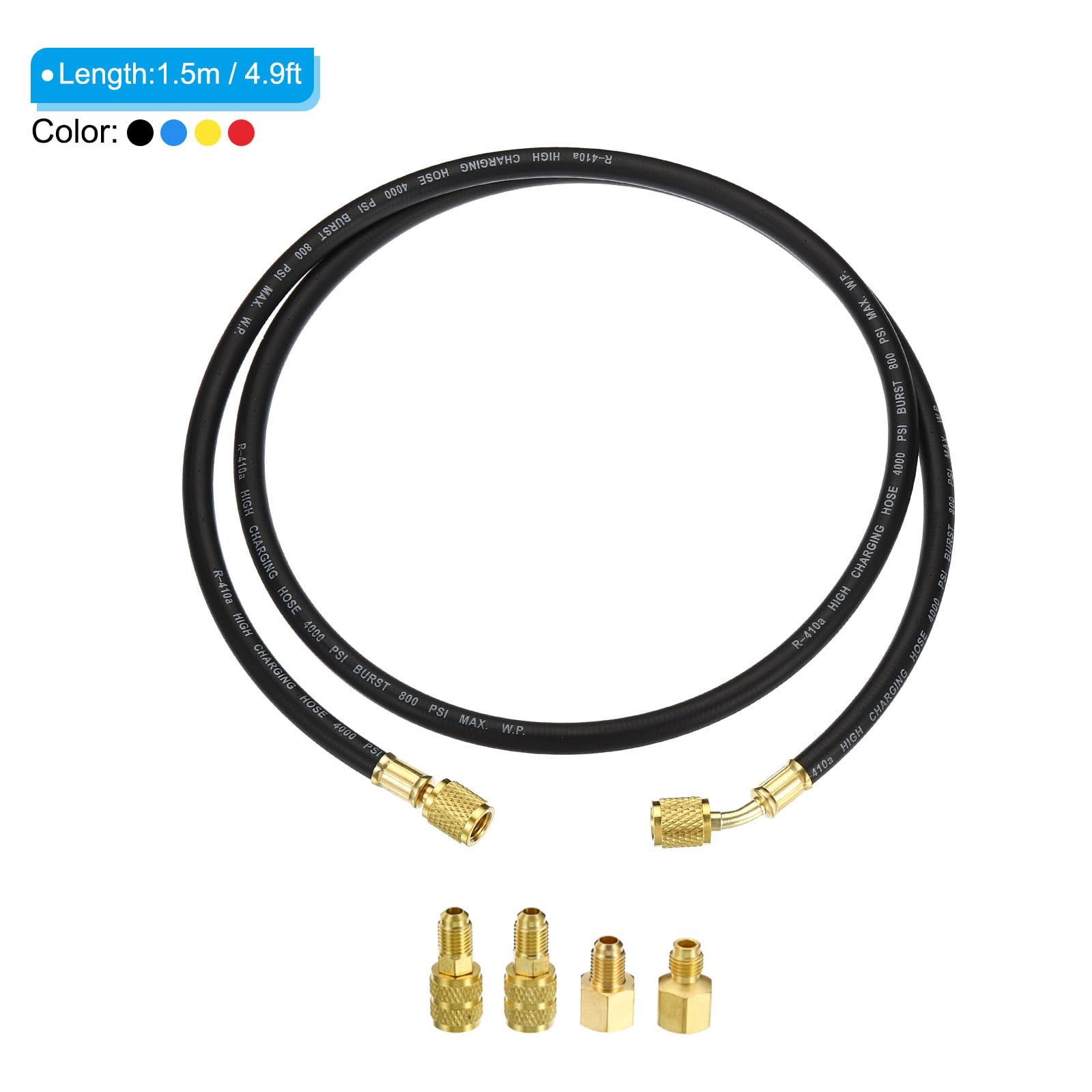 PATIKIL 1/4 SAE Kältemittel Befüllung Schlauch 4 Pack 4.9ft 800PSI Verteiler Messgerät Schlauch mit AC Adapter für Klimagerät HVAC Kühlung Wartung