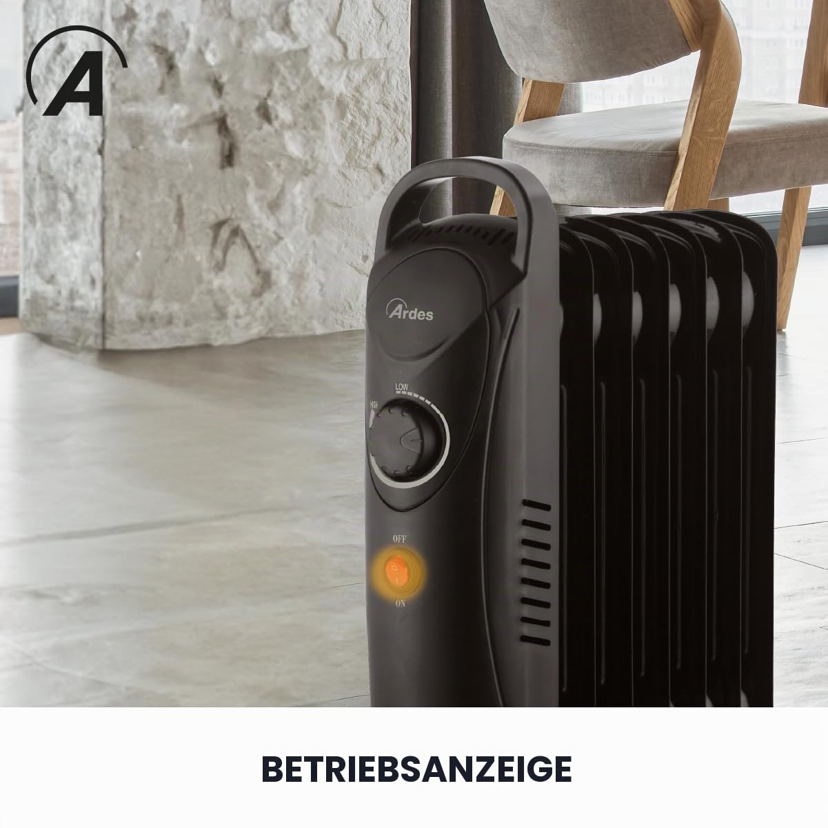 ARDES - AR4R07M2 OILO MINI2 800 W Mini-Elektro-Ölheizkörper, kompakter elektrischer Heizkörper mit geringem Verbrauch und Griff, leise elektrische Heizung zum Heizen von Badezimmern, Heimbüros