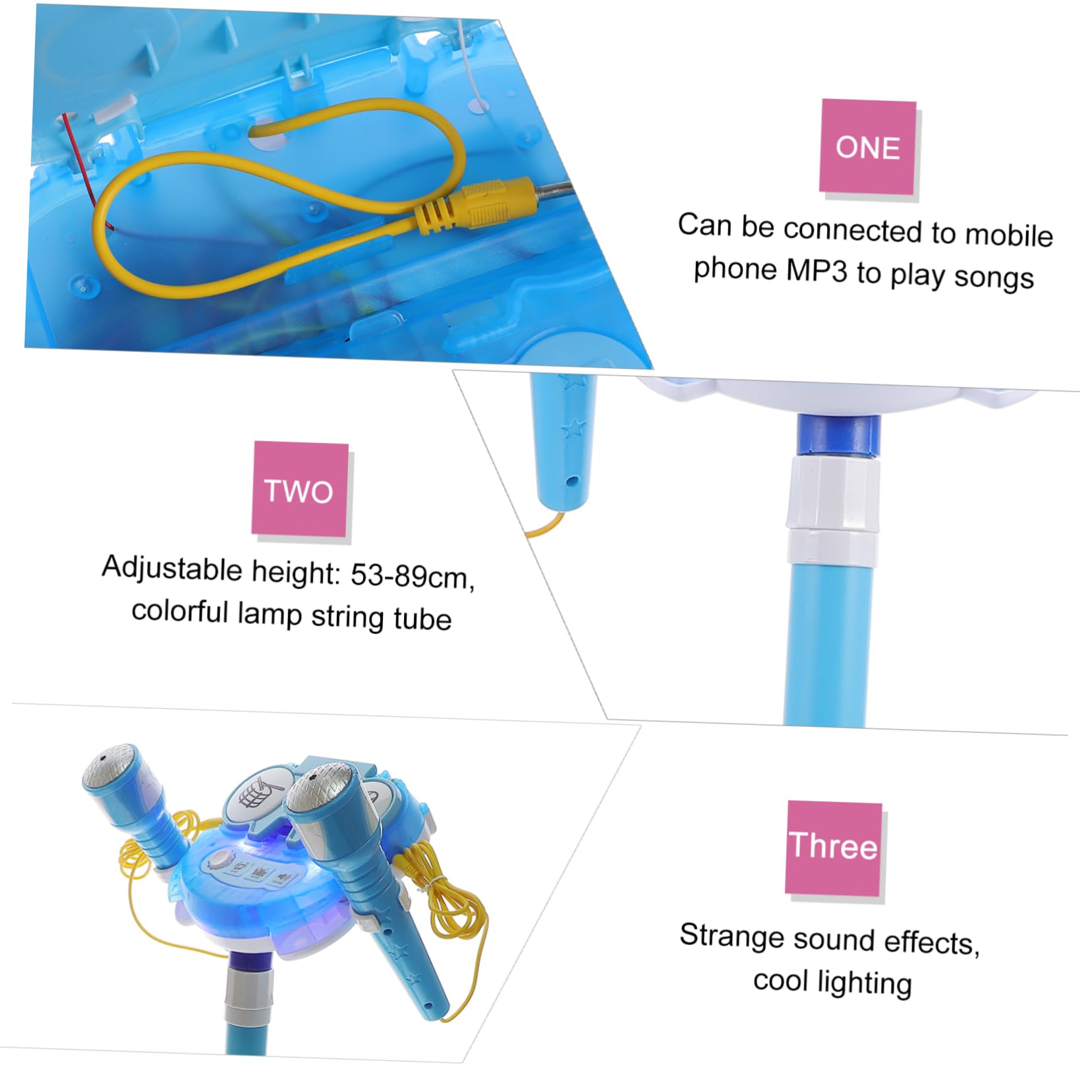 FAVOMOTO Early Education Microphone Toy Double Microphone Singing Plaything for Kids Mp3 Connectivity Pink