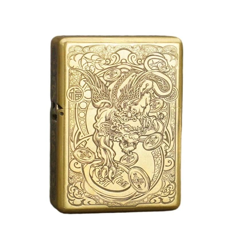 New ZORRO 912S Retro Heavy Armor Brass Kerosene Lighter, High-End Titanium Windproof Design with 3/5 Hinge, Luxury Metal Gift for Men 912 pixiu