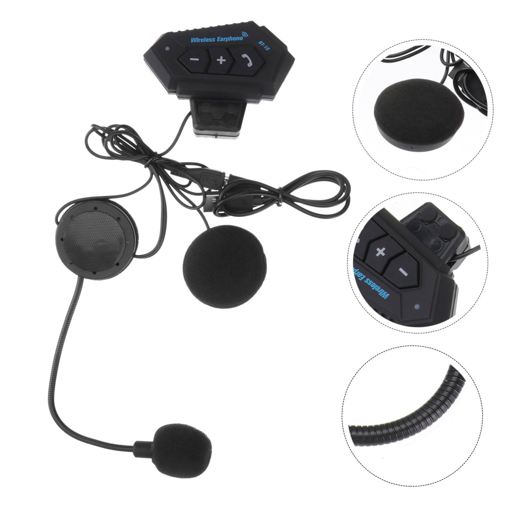 Auricolare Wireless per Casco da Moto, Stereo, Nero