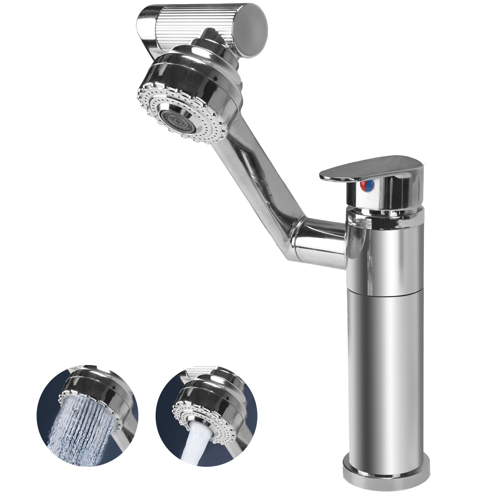Rubinetto Lavabo 360° In Acciaio Inox Con Ugello A Doppia Funzione - Aerato E Getto Potente, Cartuccia Antigoccia In Terracotta. Flessibile E Resistente, Riduce Gli Schizzi E Consuma Meno Acqua, Ideale Per Cucina Moderna.