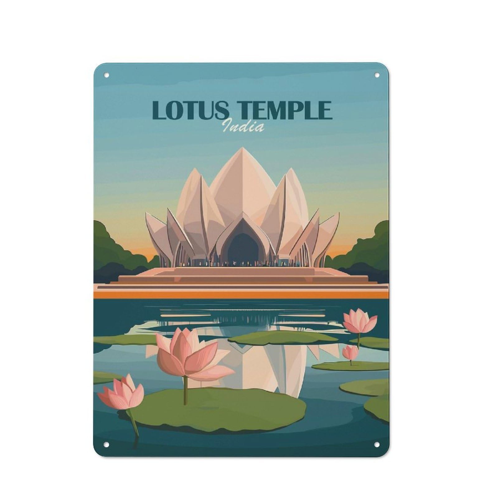 Junmoney Style-21 Tin Wall Plaque 40X30cm With Lotus Temple India For Workshop Wall, Housewarming Wall Decor For People Furnishing Workshop
