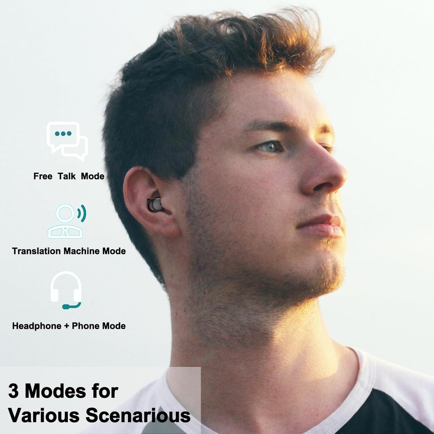 Wireless Earbuds,AI Translation Earphone, Language Translator Earbuds, 144-language Two-Way, HD Sound, Long Battery Life, Ideal for Travel and Business - Black - Image 3