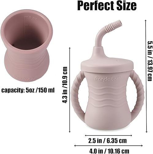 Miniatura 6 de PandaEar Paquete de 2 vasos de entrenamiento de silicona para bebés, vasos inastillables con pajita para bebés y niños pequeños de 6 meses + 5 onzas