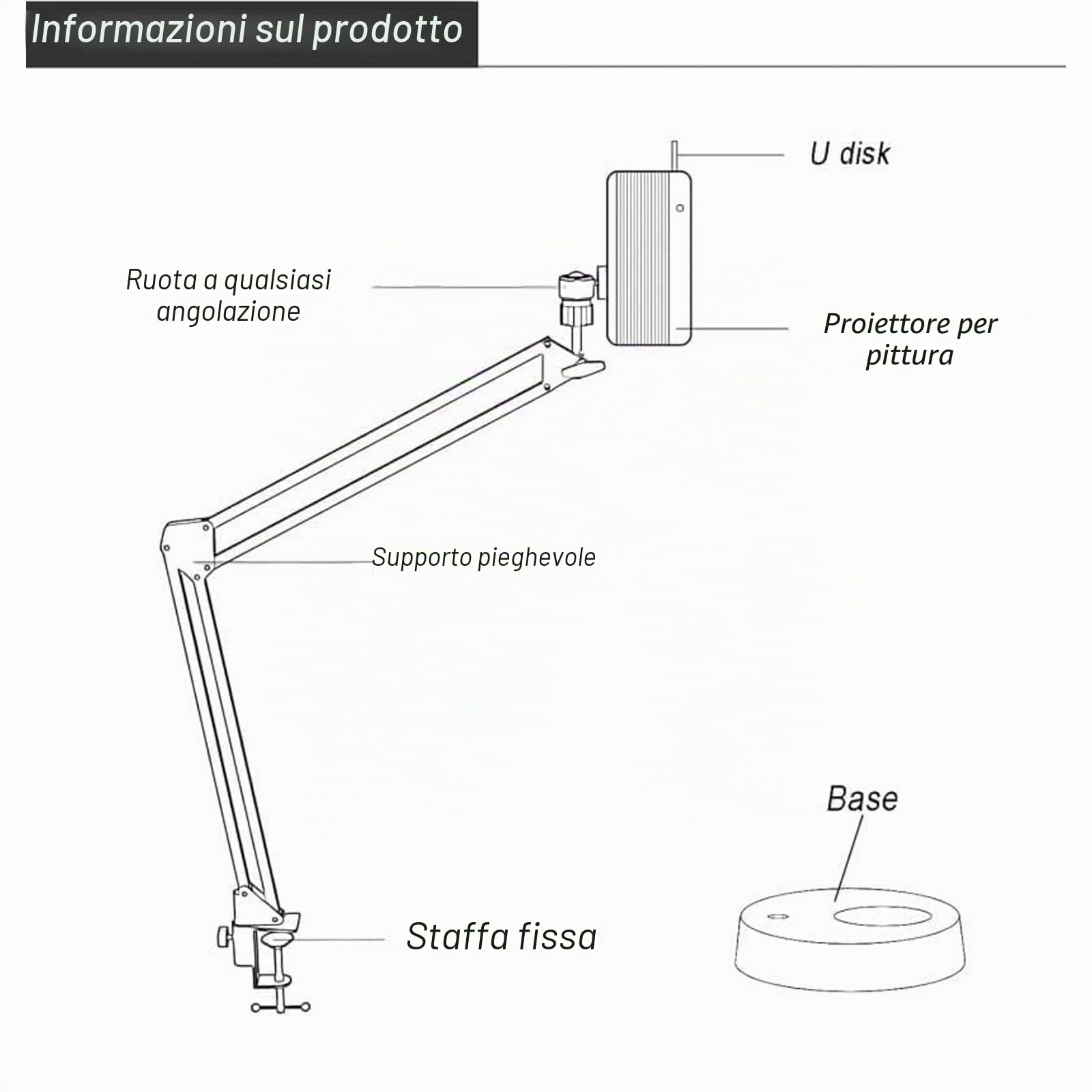 Proiettore artistico per tracciare e disegnare, schizzo intelligente con supporto di messa a fuoco regolabile e dimensioni dell'immagine per decorare torte, proiezione su tela da scrivania e parete