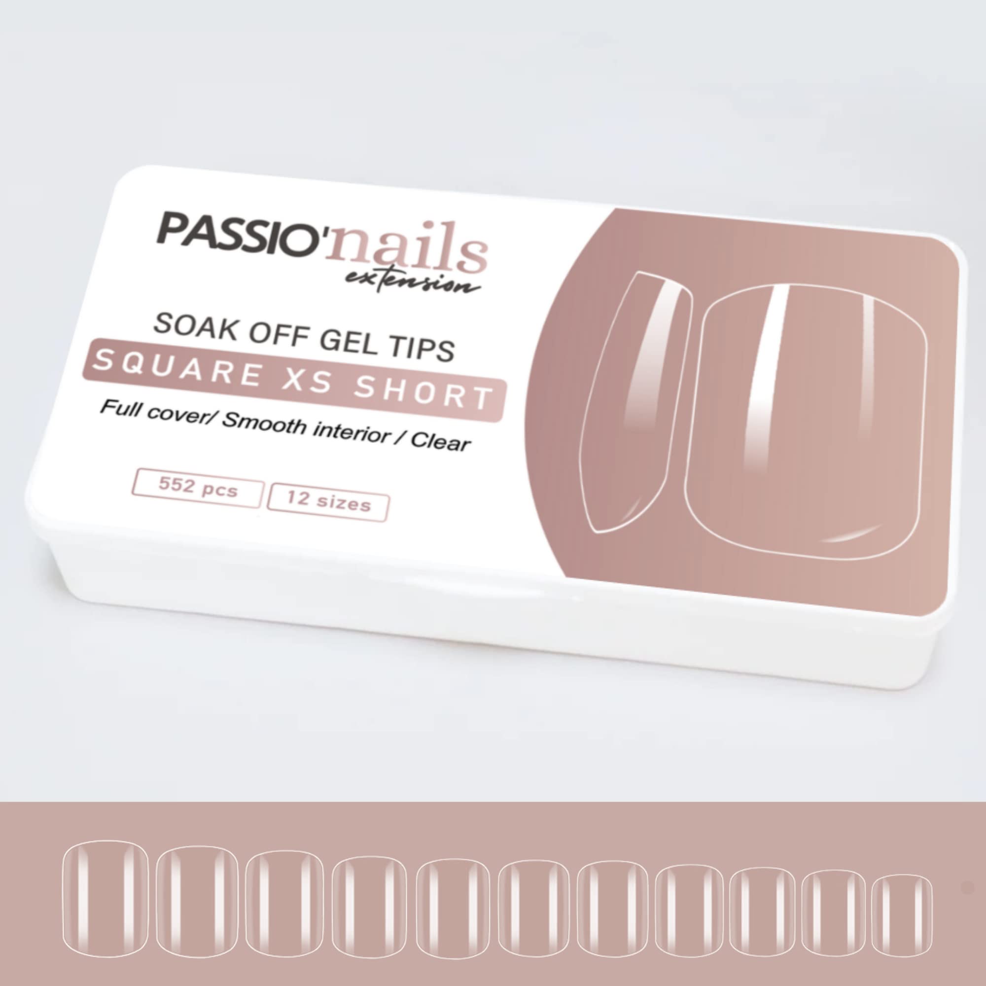 Passio'nails 552 Pieces 12 Sizes for Nail Prosthesist Beginner, Nail Art at Home, Manicure Salons, Women, XS Square Extra Short