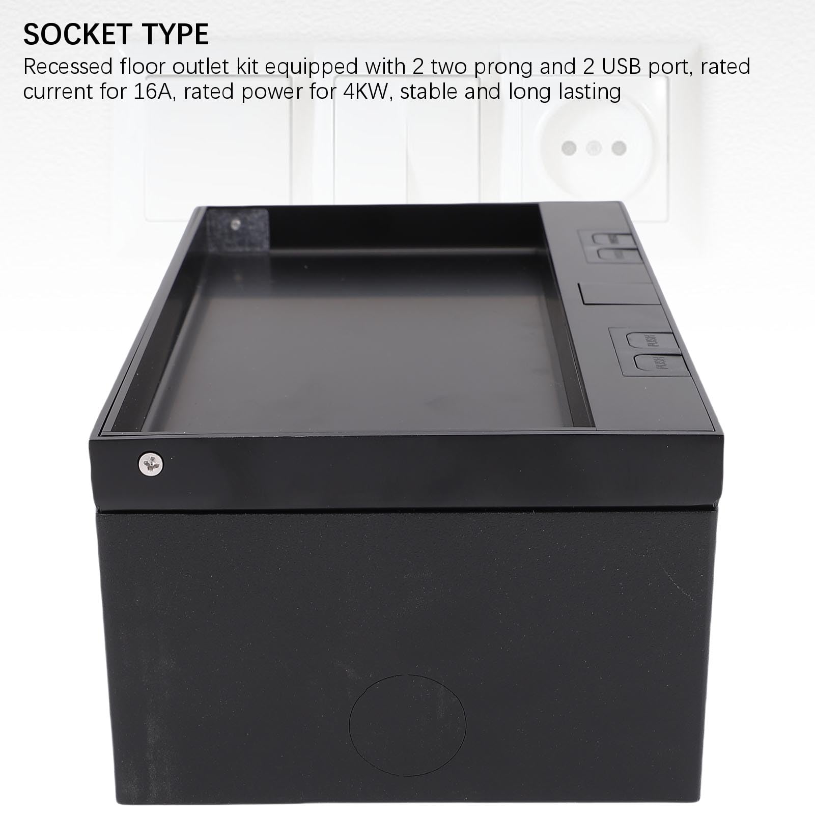 Scatola di derivazione da incasso a pavimento Kit presa piatta in acciaio inossidabile resistente all'acqua 4KW con 2 porte USB a due poli per marmo nero