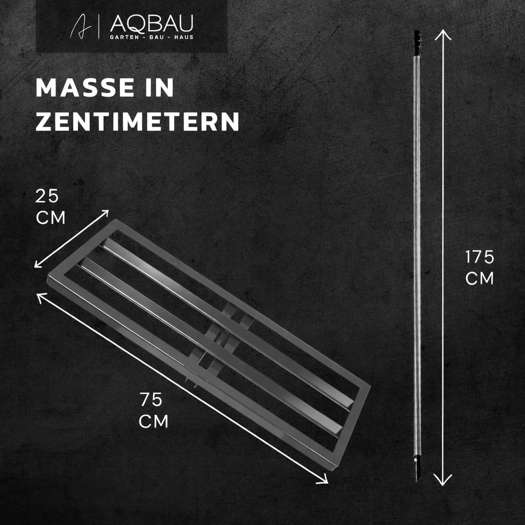 Rasenrakel 75x25 cm mit 175 cm Teleskopstiel – Stabiler Rasenrechen & Nivellierrechen aus Stahl – Kompakter Rasenglätter zum Rasen Ausgleichen, Ebnen & Begradigen – Rasen Sand Verteiler
