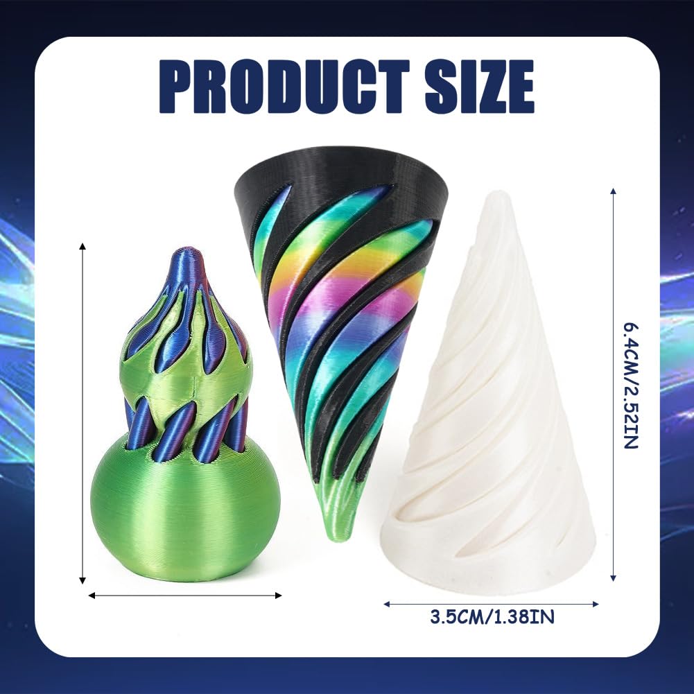 3Pcs Impossible Spiral Pyramid Fidget Toy, 3D Printed Passthrough Sculpture with Glow in Dark - Image 2
