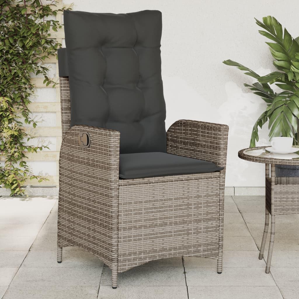 Poltrona da giardino regolabile con cuscino, 2 pezzi, grigio polyrattan intrecciato, imbottitura comoda, rivestimento rimovibile, struttura in acciaio per esterni Relax