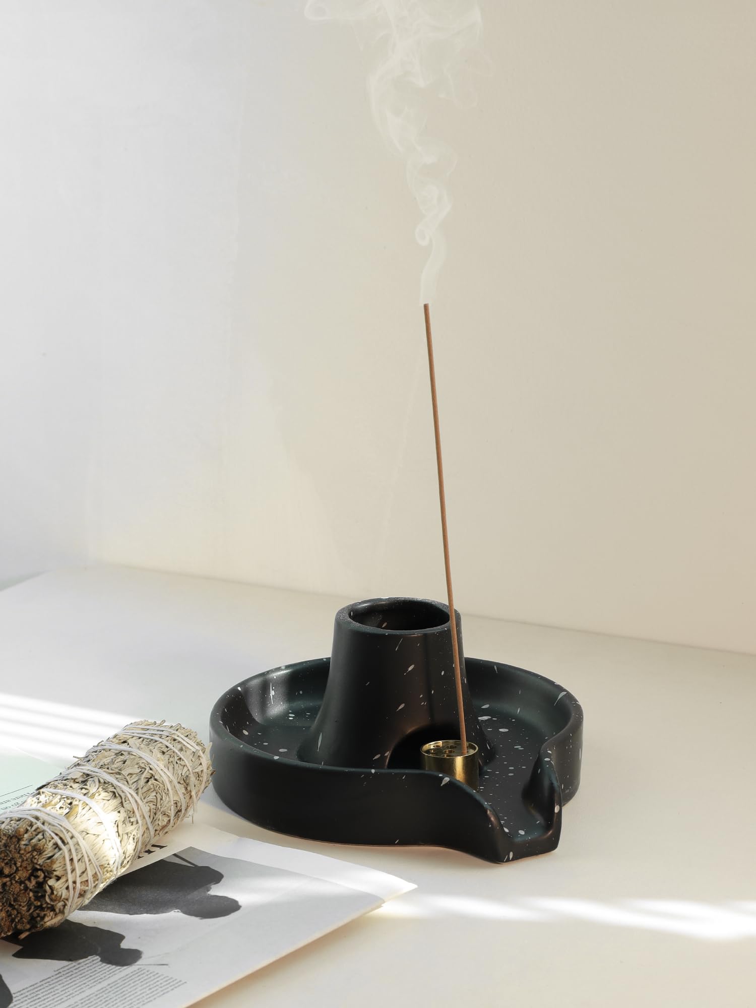 BEYLAB incense holder ceramics, 3 in 1 Incense burner for Palo Santo Sage smudge bowl stick Coil Cones - Image 2
