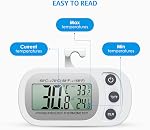 Upgraded AMIR Refrigerator Thermometer, Waterproof Mini Freezer Thermometer, Digital Thermometer with Hook, LCD Display, ℃/℉ Switch + Max/Min Record, for Kitchen, Home, Restaurants, White, 2 Pack