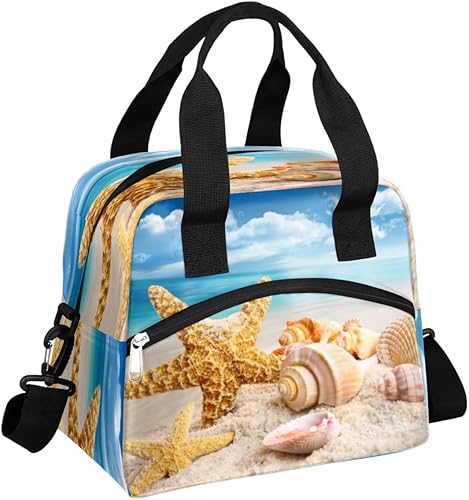 Lonchera de verano para la playa, bolsa aisladaenfriadora para mujeres, hombres, niñas, niños, estrellas de mar, conchas marinas, bolsa de almuerzo