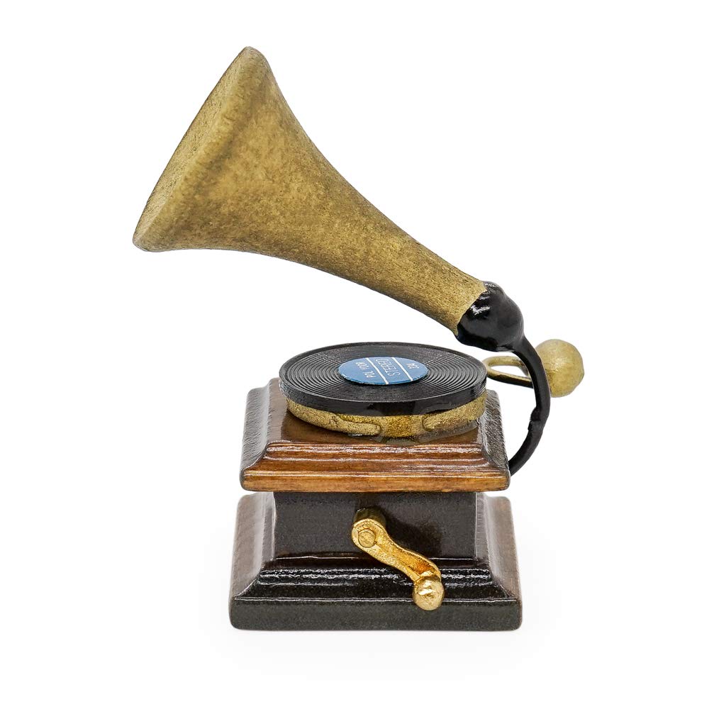 Odoria Miniature Gramophone 1/12 – Accessoire Maison De Poupée En Bois Et Métal, Détails Réalistes