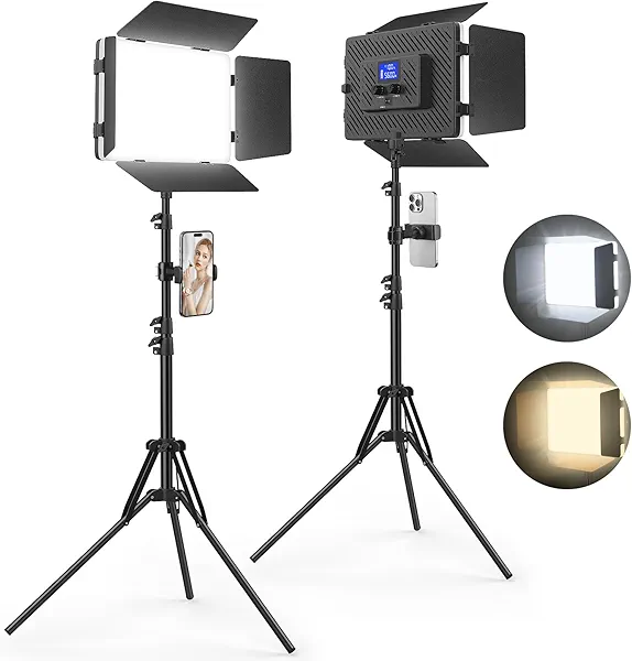 Unicucp 2 Pack Led Video Light Panel Lighting Kit with Barn Doors, 8000mAh Rechargeable Camera Light, 2500K-8500K Photo Light for Outdoor Indoor Photography Video Recording Live Streaming Zoom Calls