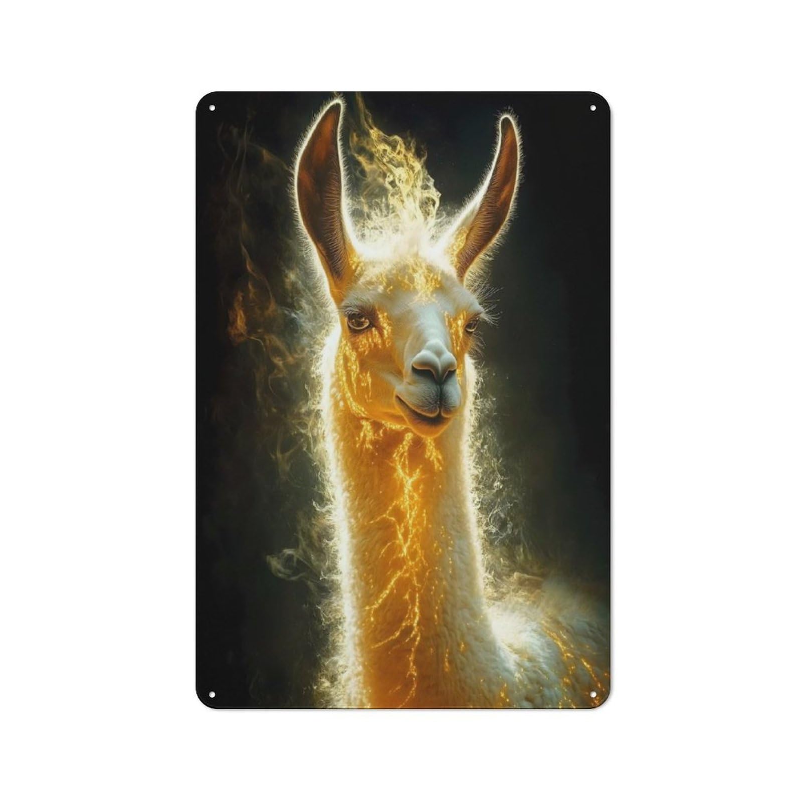Junmoney Style-19 Retro Metal Sign With Llama With Golden Aura Animal Design 30X20cm, Retro Old Style Wall Plaque For Kitchen, Hallway, Bar Or Small Cafe