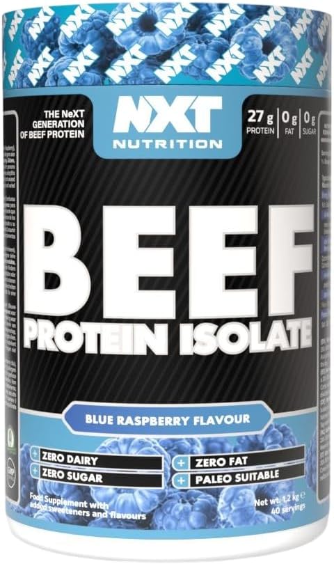 Beef Protein Isolate Powder - Protein Powder High in Natural Amino Acids - Paleo, Keto Friendly - Dairy and Gluten Free - Muscle Recovery | 1.2kg (Blue Raspberry)