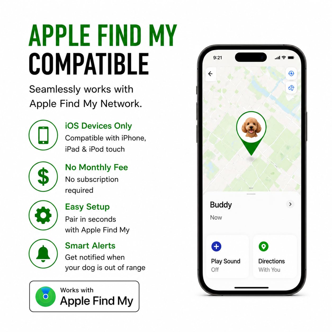 Pet Tracker,GPS Collar for Dogs (iOS Only) Smart tag,Waterproof Compatible with Apple Find My,No Monthly Fee,Advanced Tracking Solution Smart Collar for Pet Safety Ideal Small Large Dogs - image 3