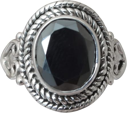 Natural Hematite Gemstone Ring, 925 Sterling Silver, Handmade Fashion Jewelry, Chakra Healing Crystals, Birthstone Bohemian Jewelry, Minimalist, Victorian Ring for Women Size 7