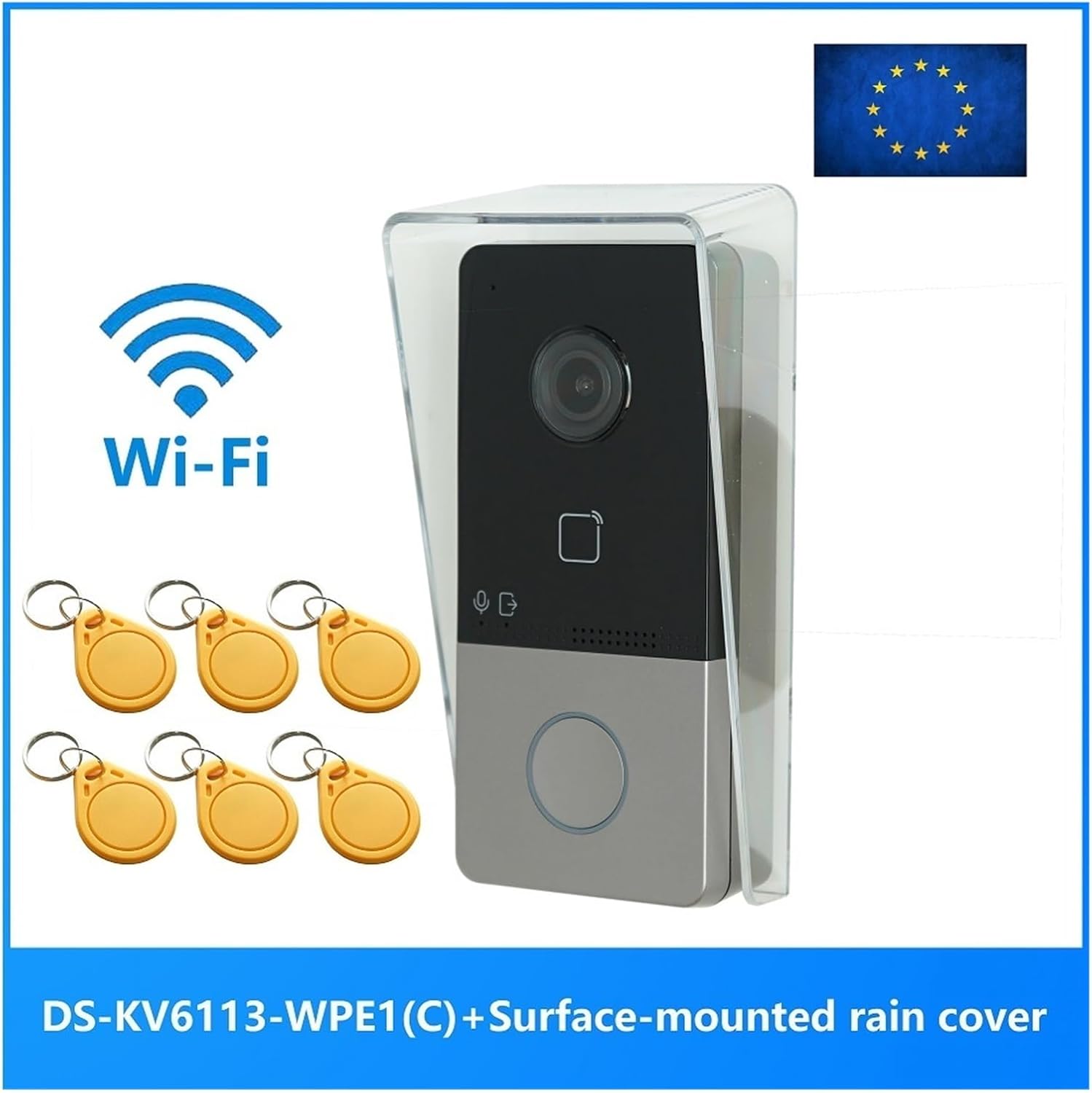 DS-KV6113-WPE1 IP Doorbell with WiFi logo and EU flag