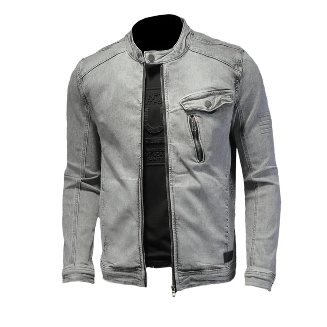 Mężczyźni Vintage Moto Biker Streetwear Denim Bomber Jacket Outwear Stojący Kołnierz Kurtki Dżinsowe Płaszcze