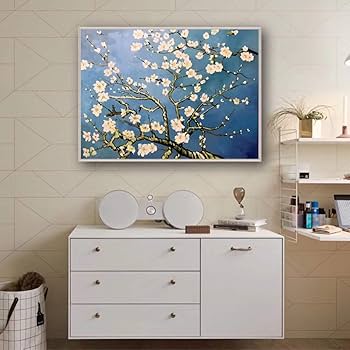 ★秀作★ 手書き油絵 ゴッホ 花咲くアーモンドの花 額付 絵画 インテリア油彩画 ☆秀作☆ 手書き油絵 ゴッホ 花咲くアーモンドの花 額付 絵画