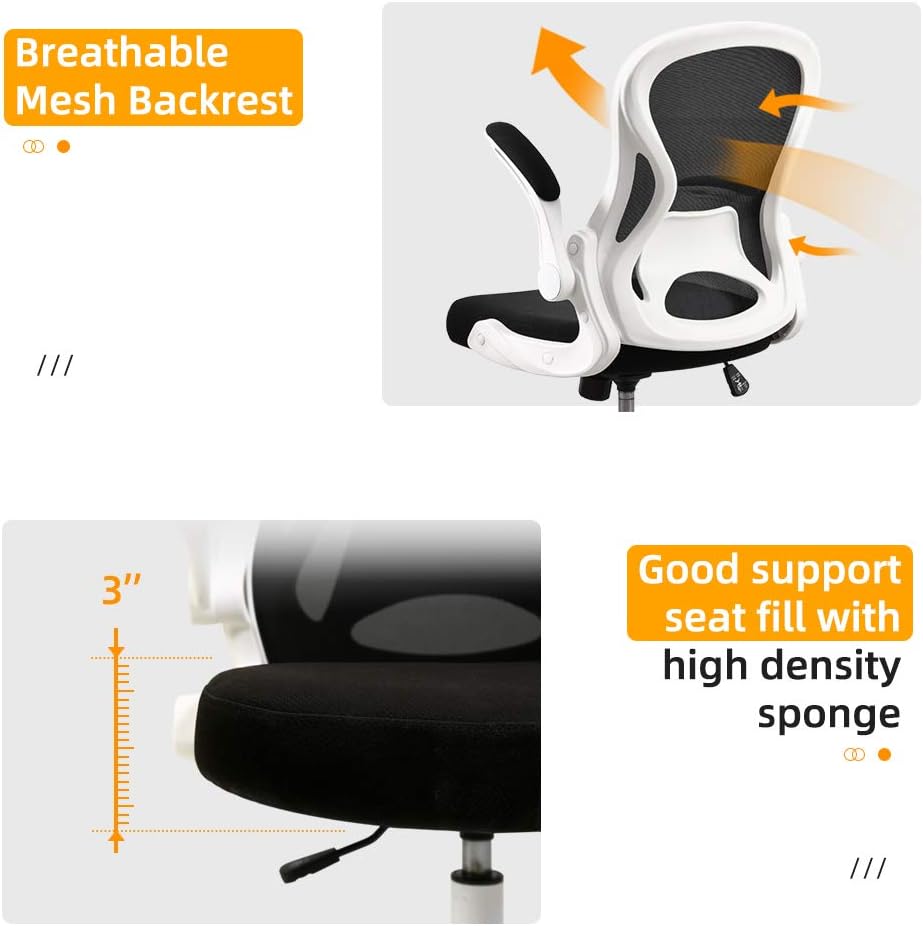 Bеѕt Rеvіеw BERLMAN Ergonomic Mid Back Mesh Office Chair Desk Chair with Flip-up Arms and Adjustable Height (White)
