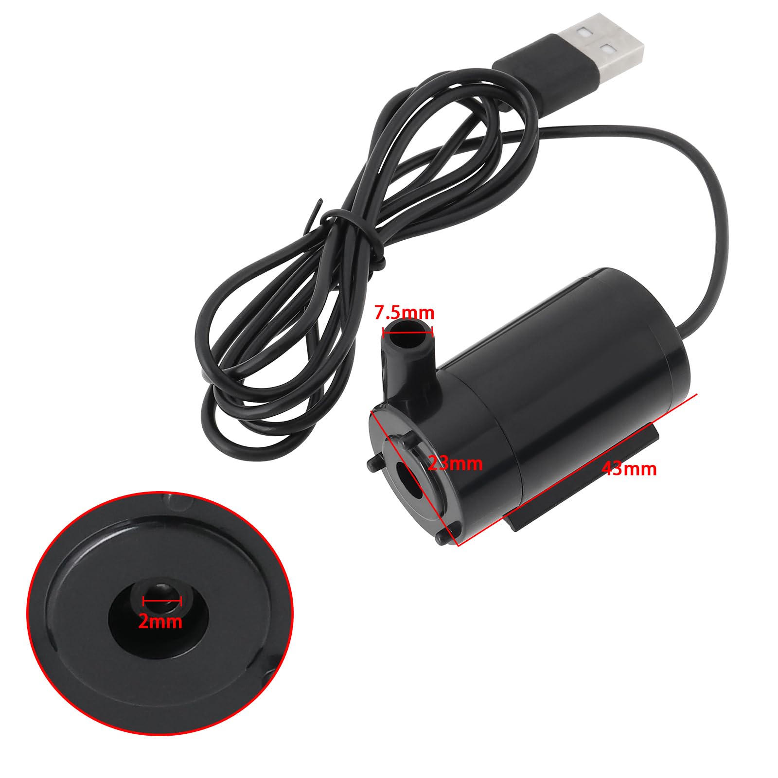 YINETTECH 2pcs DC 3-5V 1A Mini Wasserpumpe USB Micro Submersible Motor Pump PVC Tubing for Fish Tank Pond Fountain Aquarium Garden Black - Image 4