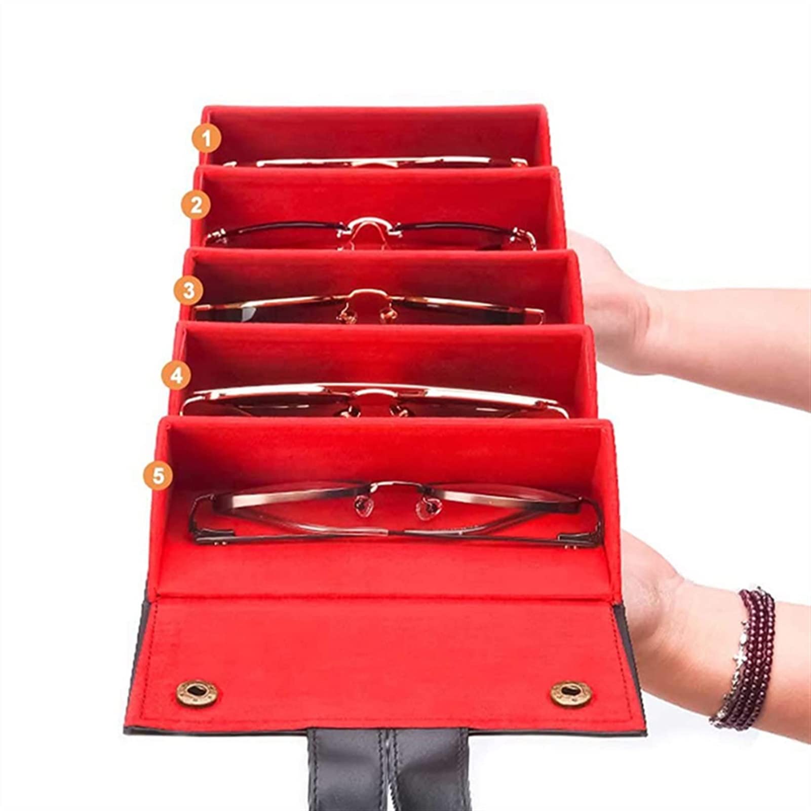 Stojak na okulary 6 przegródek PU składane skórzane pudełko do przechowywania okularów przeciwsłonecznych okulary podróżne organizer etui wiele wiszących pojemników ekspozycyjnych na okulary