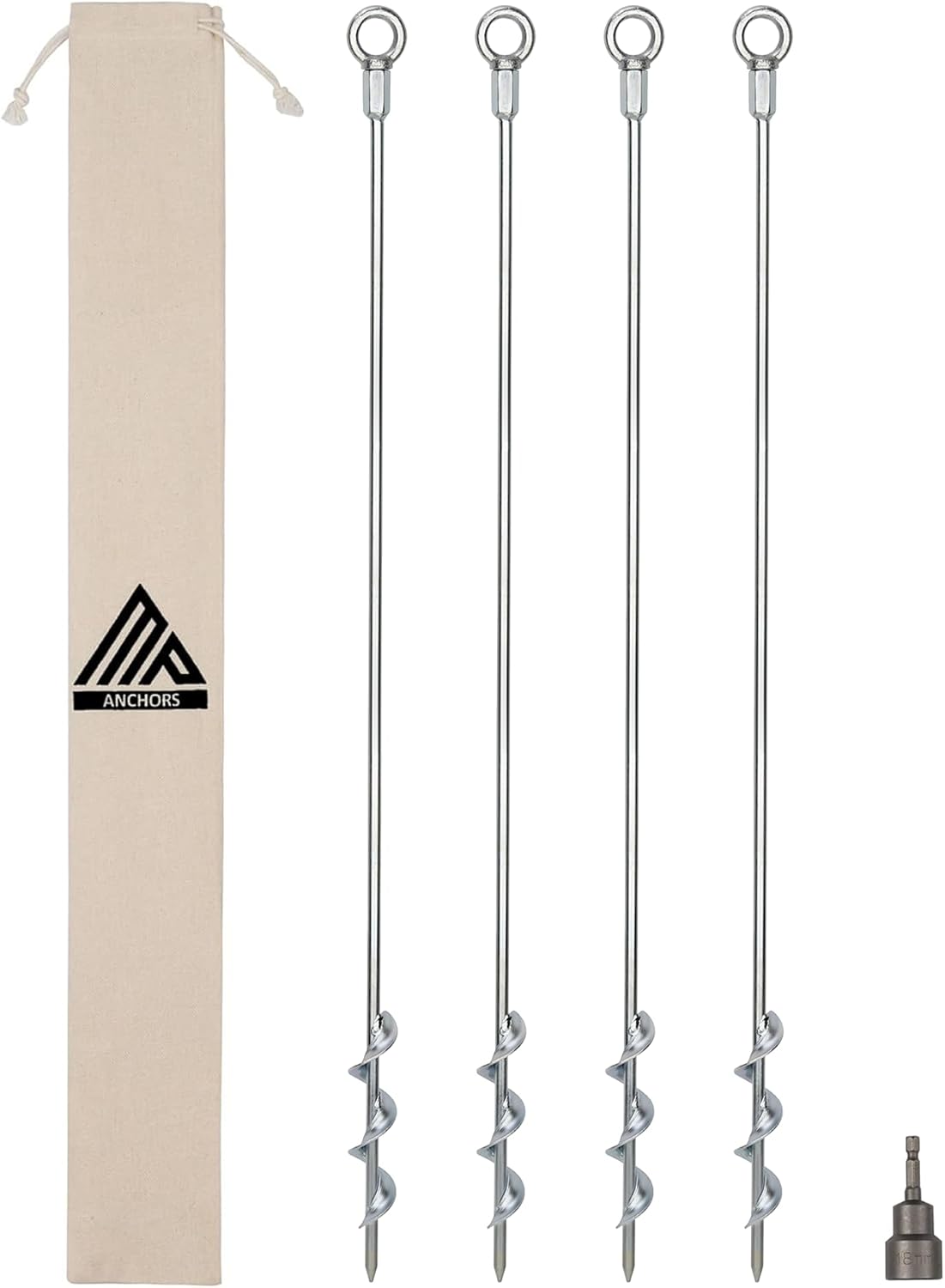 Ground Anchors Screw-in 32" Set of 4 With Drill Bit - Earth Stakes Heavy Duty for Mobile Home, Shed, Swing Set, Tree, Awning Canopy
