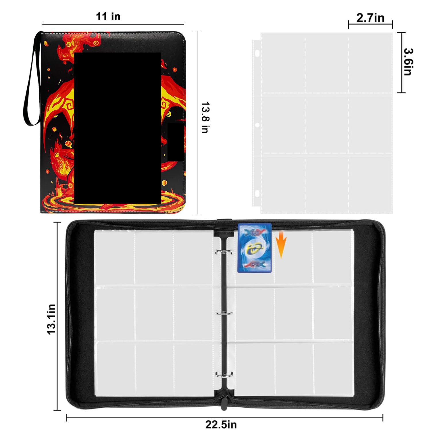 ポケモンカードゲーム Pokemon Card Collection Binder Base set Card Binder 900 Pokets, Trading Card Binder 9-Pocket Cards