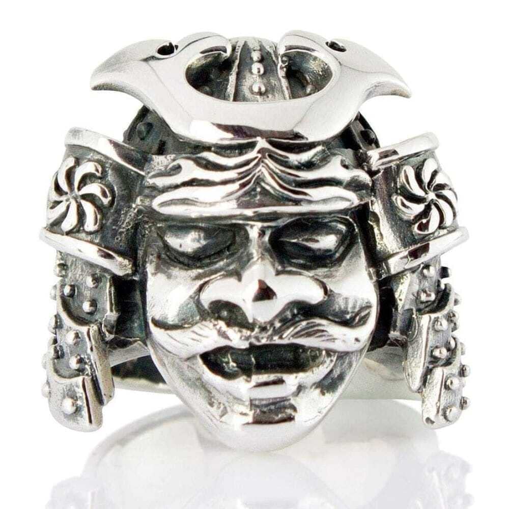 Sterling Silver Japanese Samurai Mask Rings Biker Jewelry