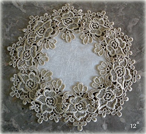 Galleria di Giovanni Soft Gold Rose Lace Set of Two 12" Delicate Doilies White Ivory Scarf2