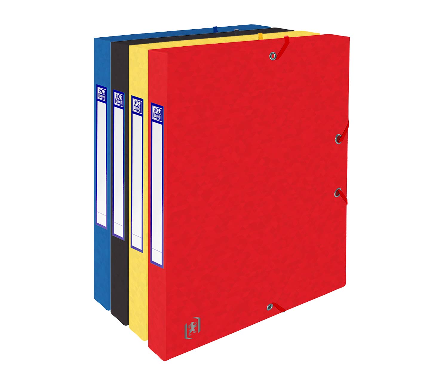 Image secondaire de Oxford Lot De 4 Boites Capacité Standard Top File+ 24x32cm Dos 25mm avec Elastique Couverture Carte Coloris Assortis