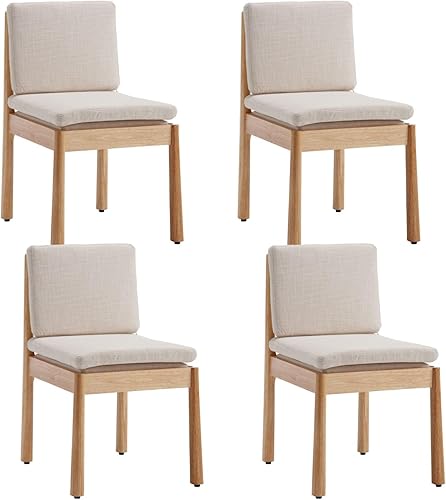 Miniatura 8 de Juego de 2 sillas de comedor blancas | Sillas laterales rústicas tapizadas de piel sintética para comedor Madera blanca Pu-natural,Beige Lino-Negro