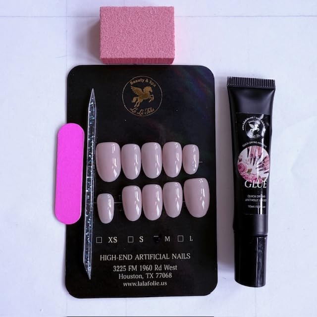 GripX 5-in-1 Handmade Press-On Nails by La La Folie – Cold Gel Adhesive, No UV Lamp, No Drilling, Salon-Quality Acrylic Nails in 10 Minutes, Medium Size, Lasts Up to 2+ Weeks