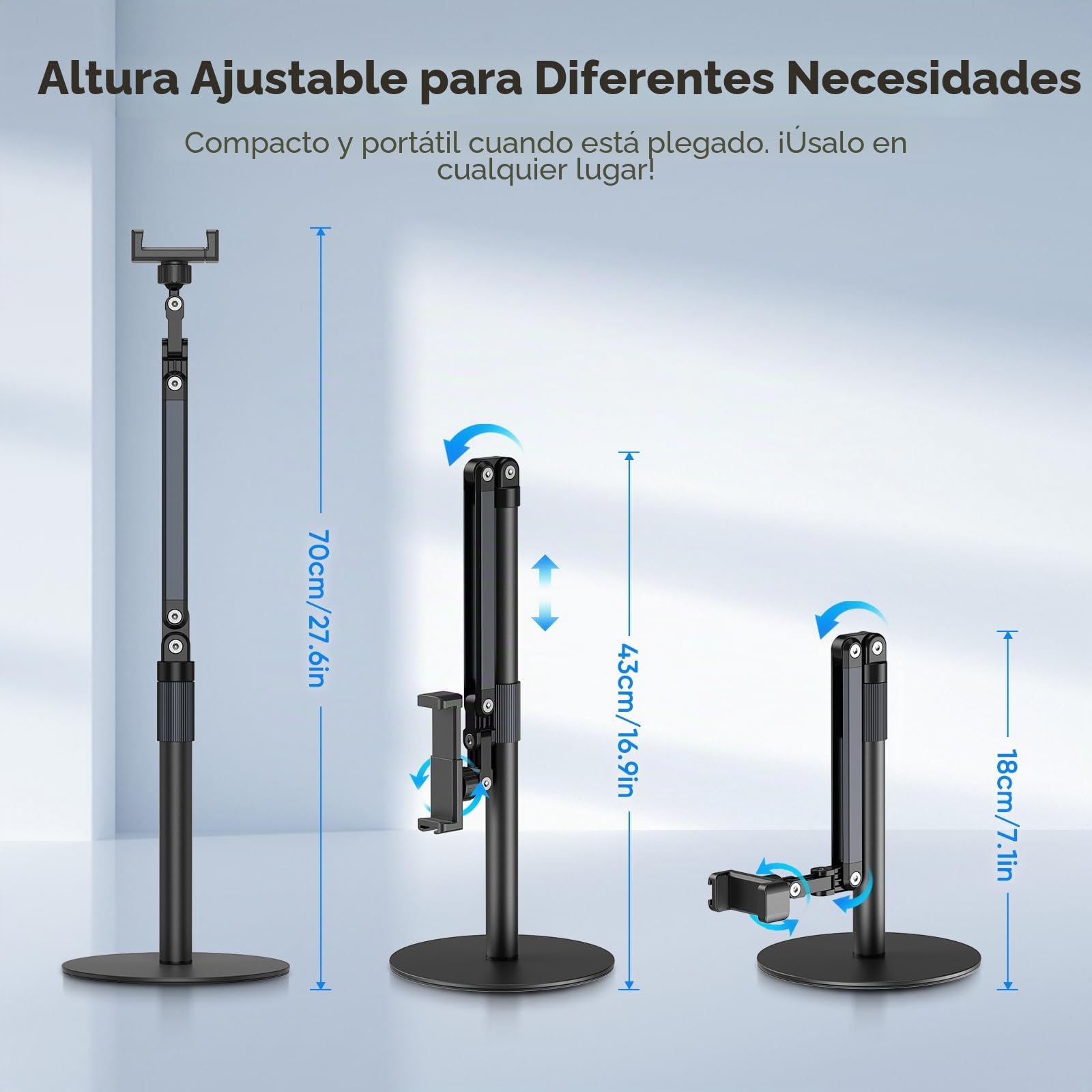 Soporte para Videoteléfono, Soporte Ajustable para Teléfono De Escritorio, Soporte para Selfies, Base Estable, Compatible con Teléfonos Inteligentes iPhone/Samsung/Huawei/Xiaomi/OnePlus