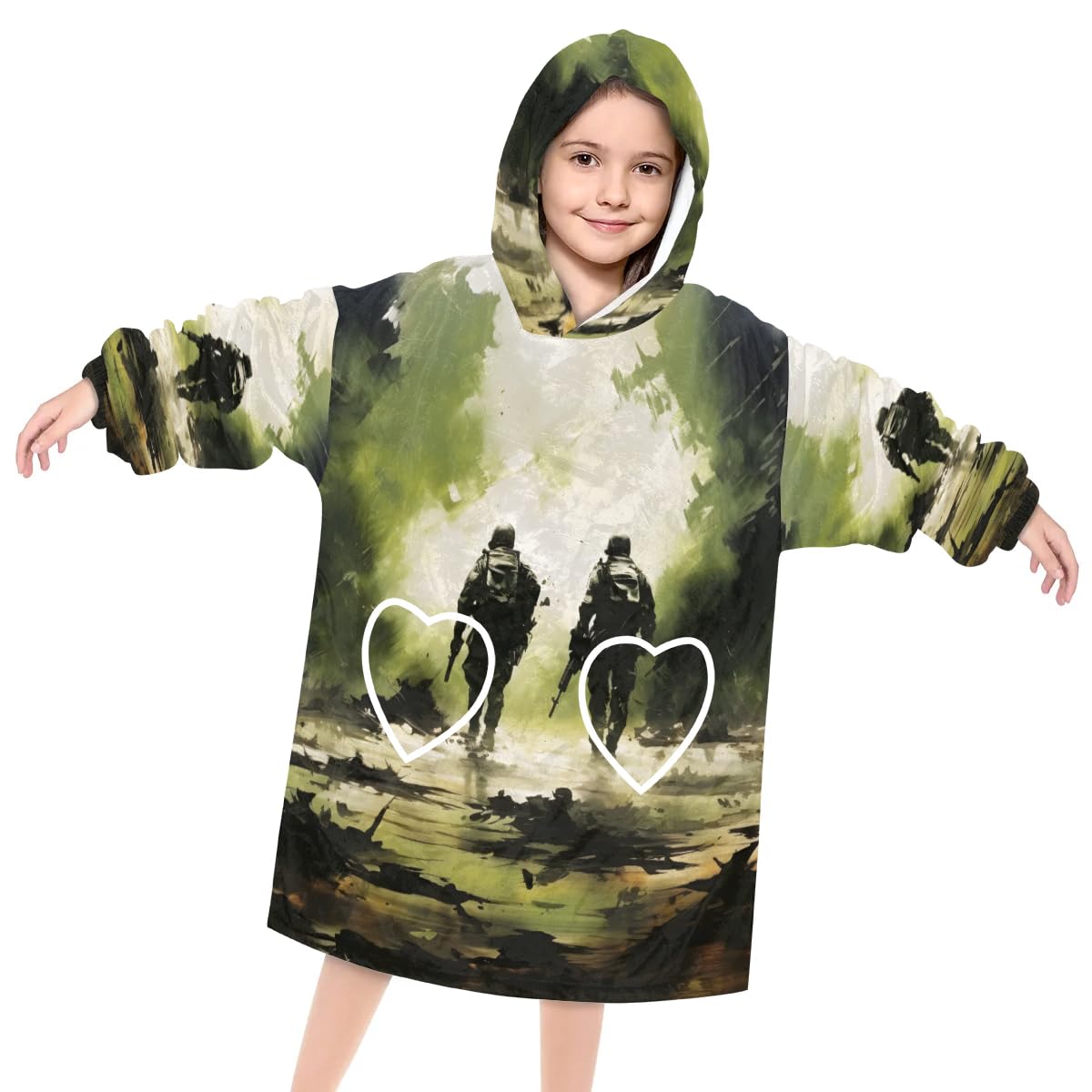 Pardick Wearable Blanket Hoodie for Kids, War Men Fleece Sweatshirt Blanket Oversized Blanket Sweatshirt with Pocket Flannel Warm Hooded Blanket 6-10 Year Old Girl Boy Gift, One Size