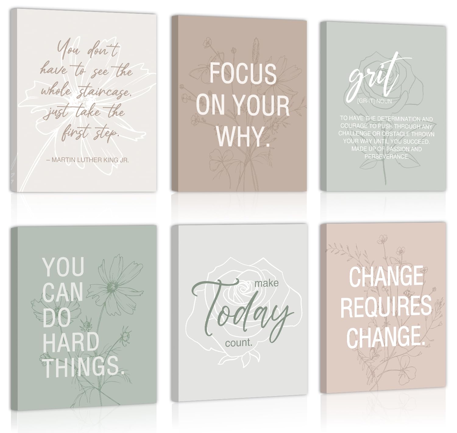CHDITB Inspirational Framed Canvas Wall Art Set, Motivational Quotes Wall Decor, Botanical Flower Line Art, Positive Affirmation Poster, Minimalist uplifting Prints For Bedroom Office Decor 12”X16”x6
