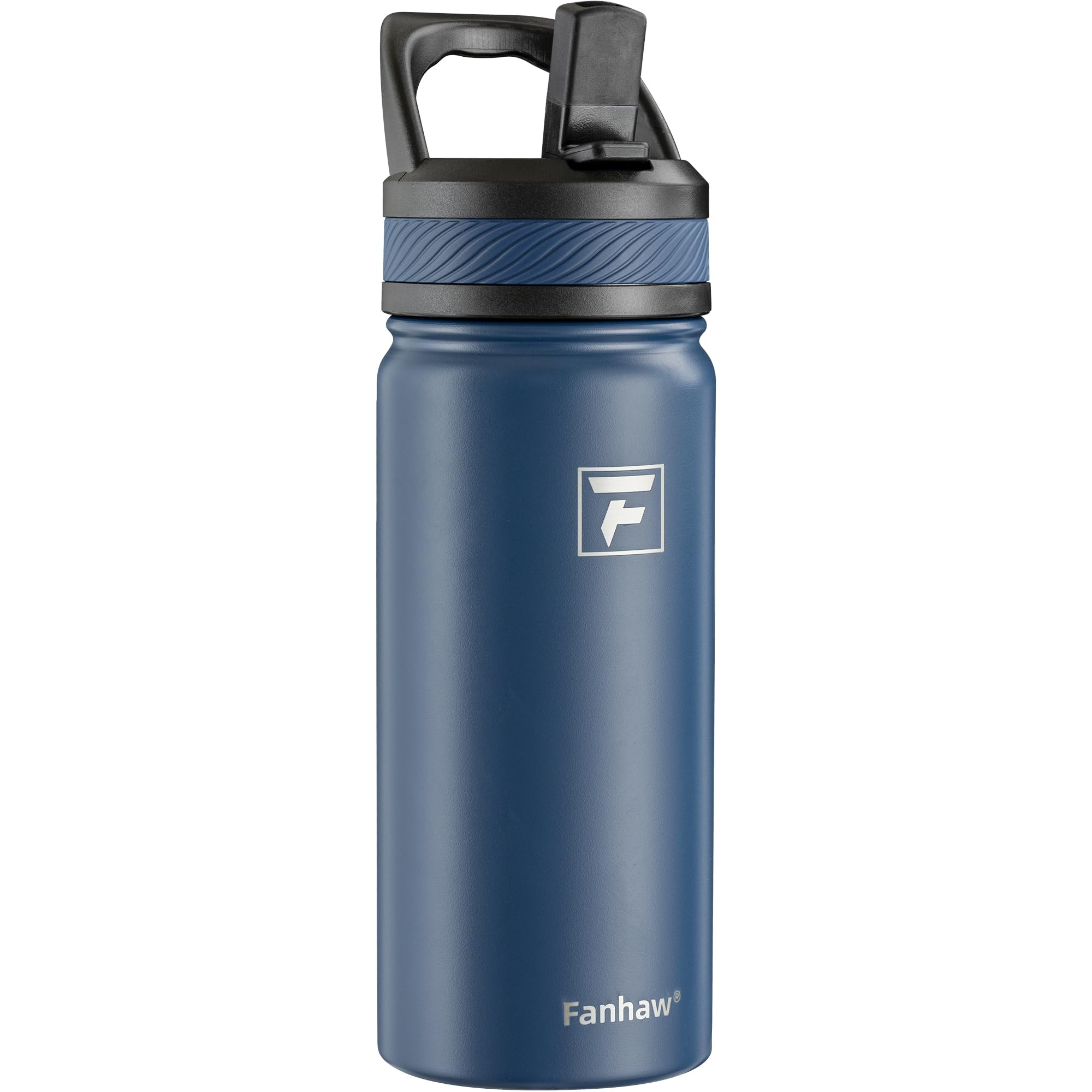 fanhaw 18 oz kids insulated water bottle with straw lid – stainless steel double wall vacuum, leak-proof, bpa-free water bottles for school boys & girls(navy blue)