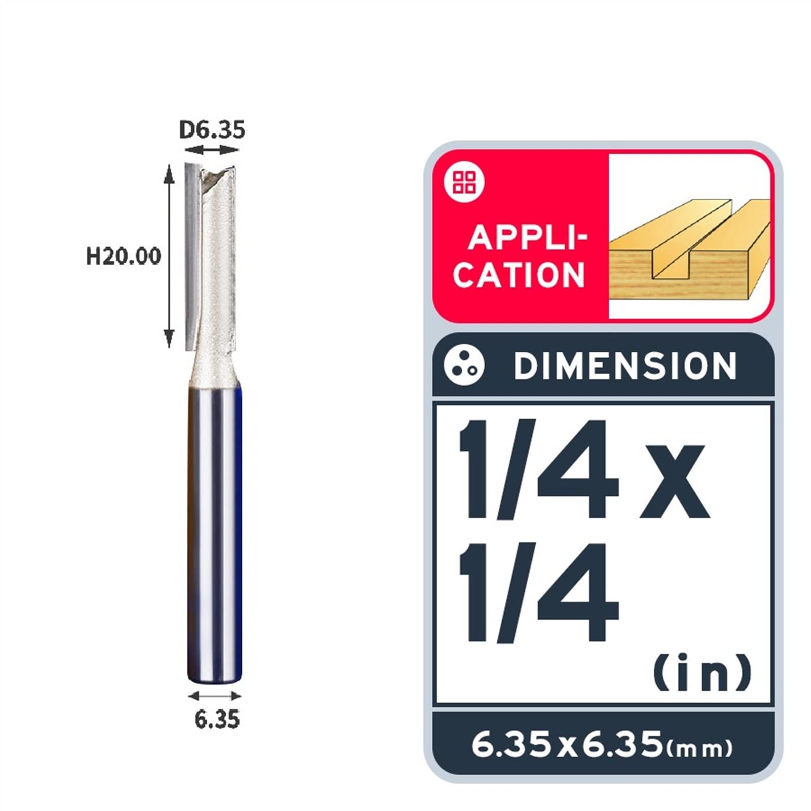 Straight Bit 1/4 1/2 Woodworking Slotting 1 2 Flute Long Blade Bit Tool End Side Work 1Pcs (Size : 1-4x1-4)