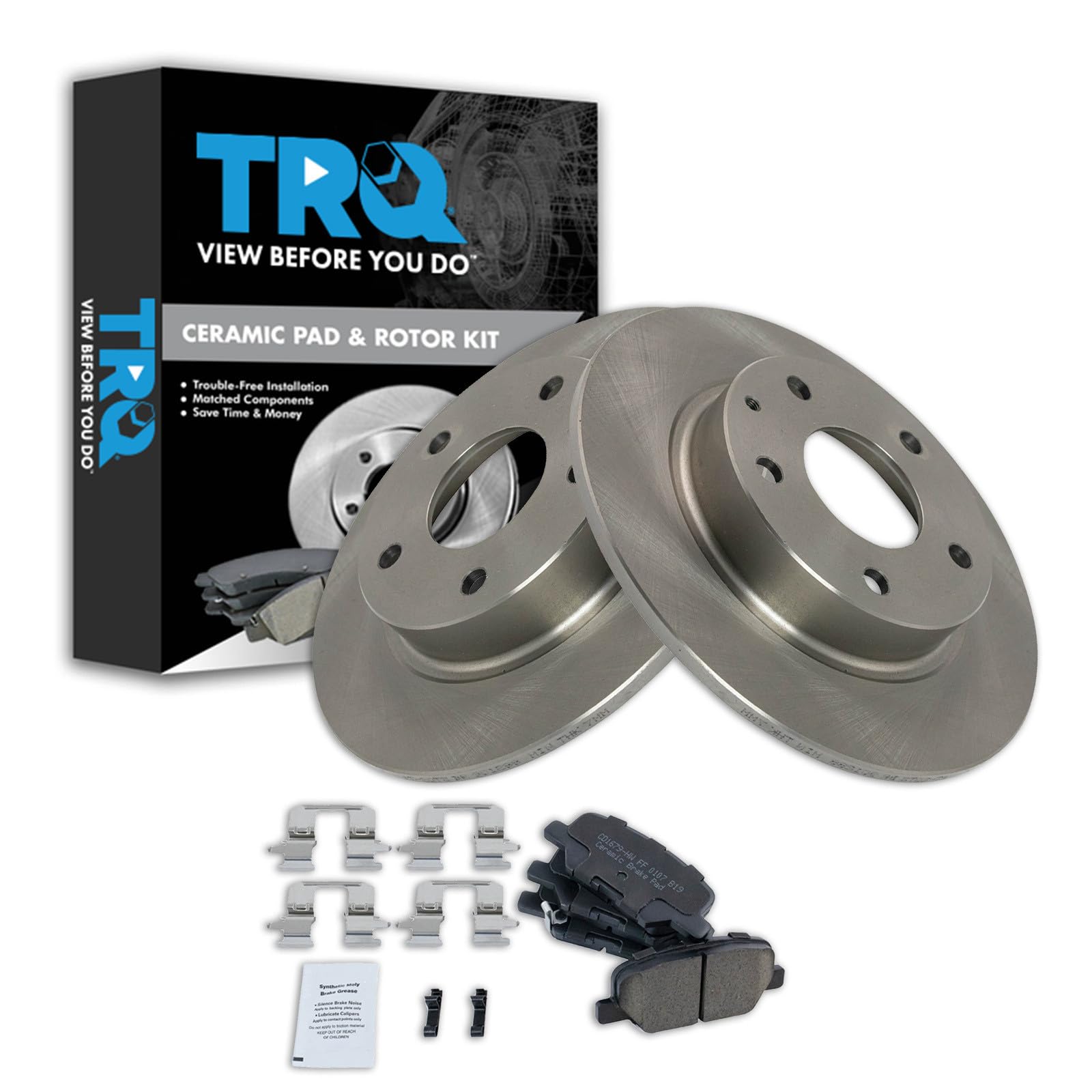 TRQ Rear Brake Pad and Rotor Set Ceramic Compatible with 2014-2016 Mazda 3 Mexico Built