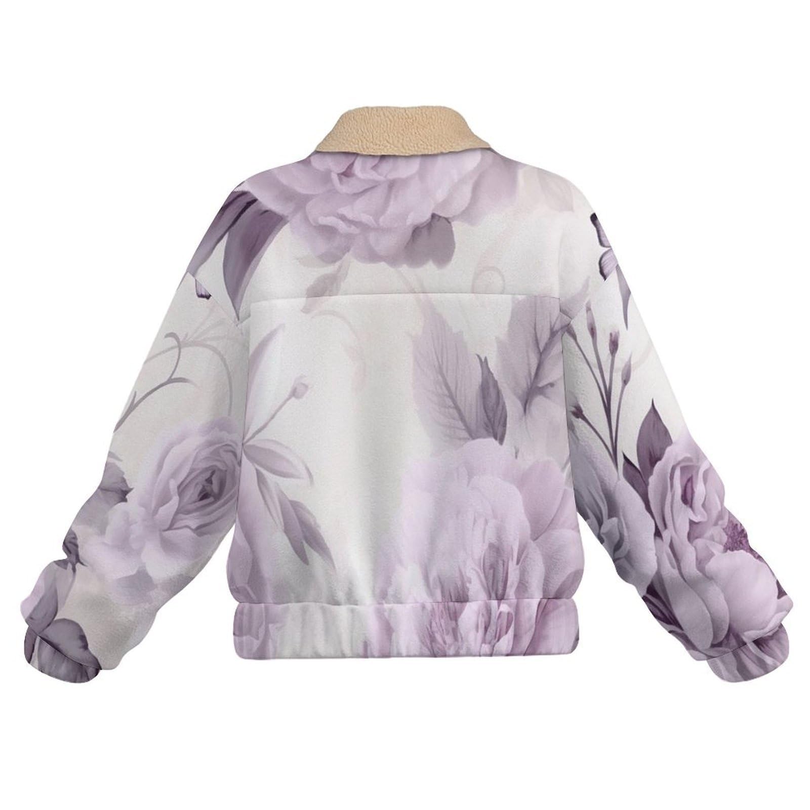 Giacca in Pile da Donna Teddy Fodera Peluche Sherpa con Cerniera, Stampa Rose Peonie, Giacca Elegante floreale Caldo Fleece Maniche Lunghe, Giacche Inverno con Tascabile