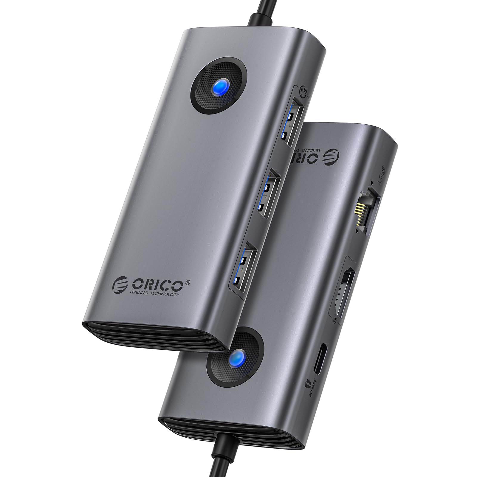 ORICO Docking Station, 6 in 1 USB C Hub Dock mit HDMI 4K@30Hz+PD100W+3×USB3.0+Ethernet, USB 3.0 Hub Multiport Adapter für MacBook/Dell/HP/Surface